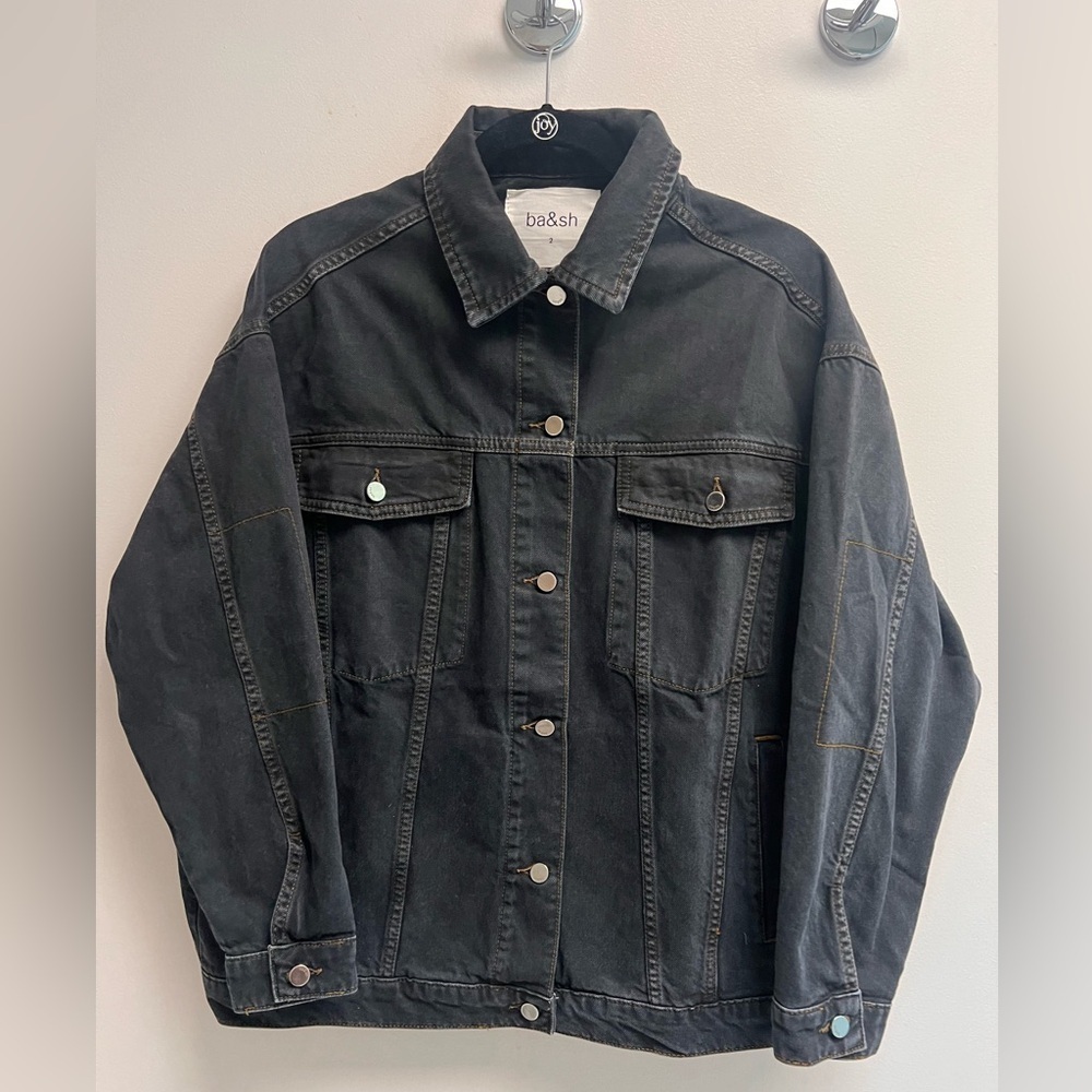 BA&SH Women’s Black Denim Boyfriend Jean Jacket - Size 2 - Picture 9 of 11